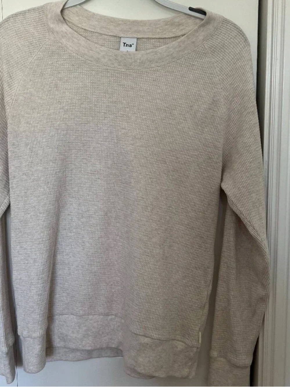 Aritzia TNA Cream Waffle-Knit Crew Sweatshirt